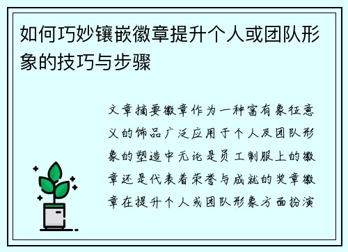 如何巧妙镶嵌徽章提升个人或团队形象的技巧与步骤